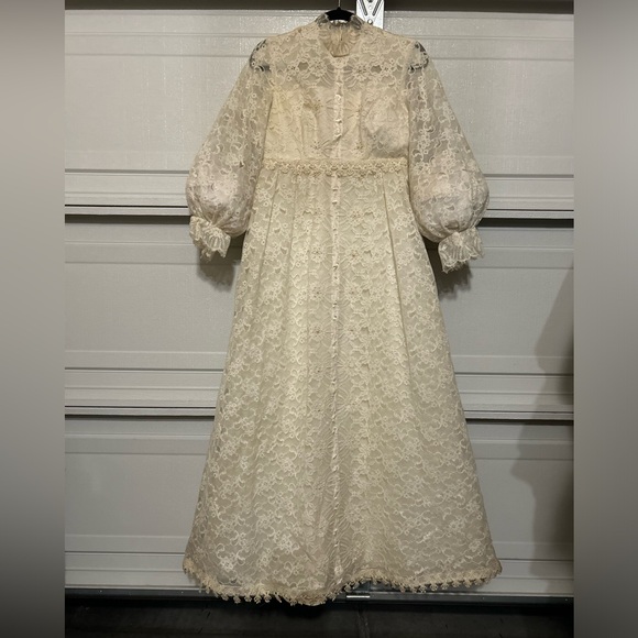 Handmade Bohemian Lace Embroidery Beading 60’s Vintage Wedding Dress Fairycore - Picture 3 of 16